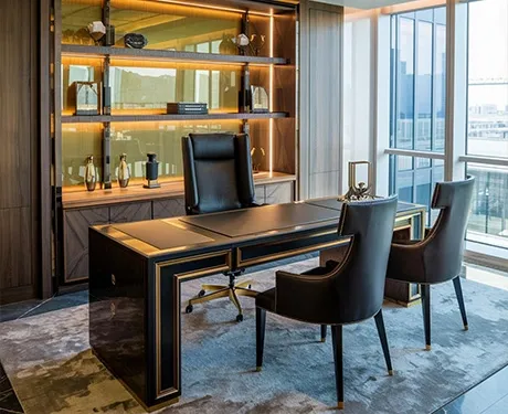 Luxurious executive office with sleek desk and city views